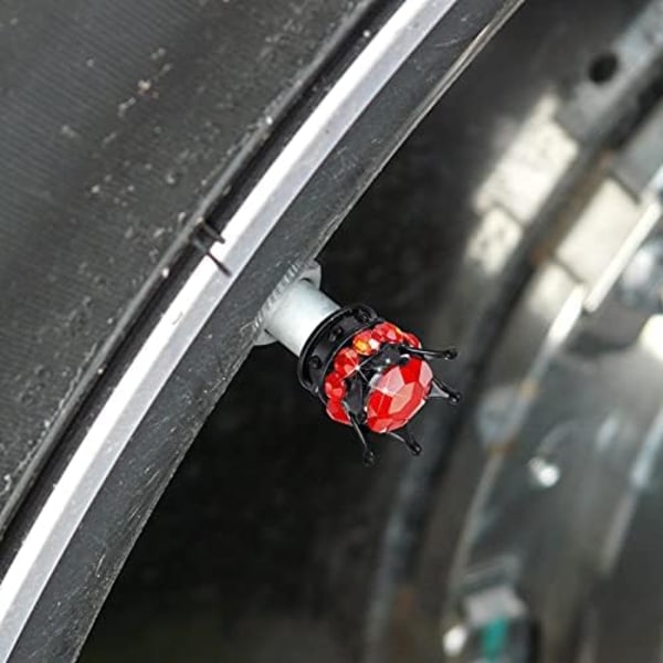 4 delar Crown Tire Ventil Stamkapsyler Bling Handgjorda Crystal Rhinestone Universal Chrome Crown Fordonsdäckslock för fordon, attraktiv åtkomst Red and Black