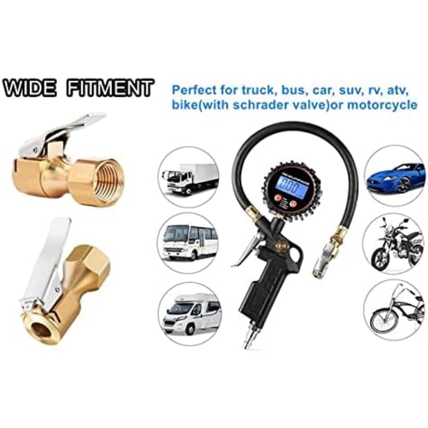 XYWZV Heavy Duty Mässing Luftchuck med Clip Adapter, Open Flow Rak Däck Chuck Luftmunstycke, 1/4&#34; FNPT Tire Chuck för Tire Inflator Pre A-1Pack