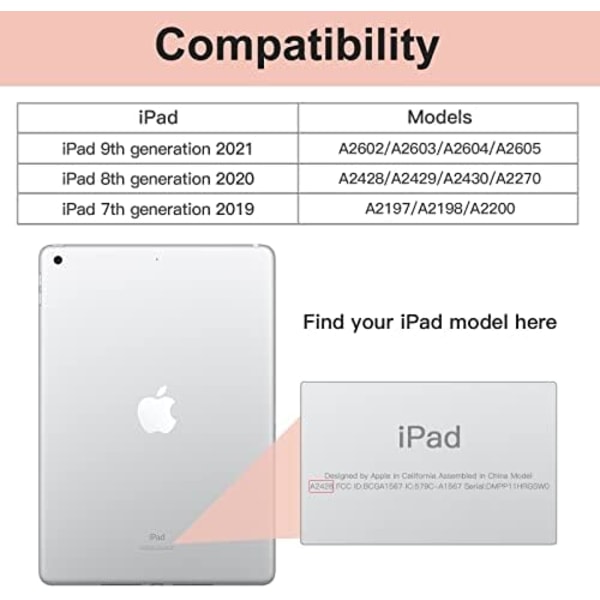 GHINL iPad 9:e/8:e/7:e generationens case (2021/2020/2019) iPad 10,2- case med pennhållare [Sömn/vakna] Smal mjuk TPU baksida Smart Magneti Champagne Gold