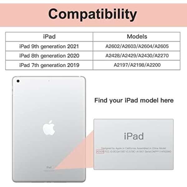 GHINL iPad 9:e/8:e/7:e generationens case (2021/2020/2019) iPad 10,2- case med pennhållare [Sömn/vakna] Smal mjuk TPU baksida Smart Magneti English Lavender