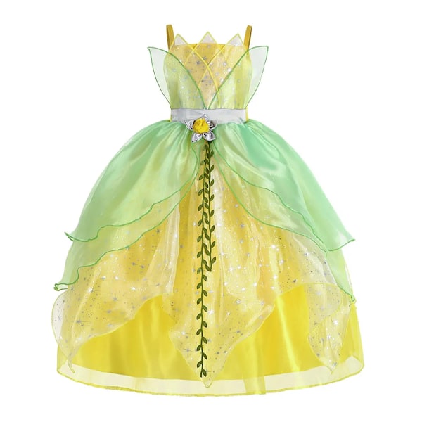 Klassisk flicka saga Tiana Cosplay kostym elegant prinsessa grön festklänning julbalklänning prinsessa och grodan Vestido headband 2T(100)