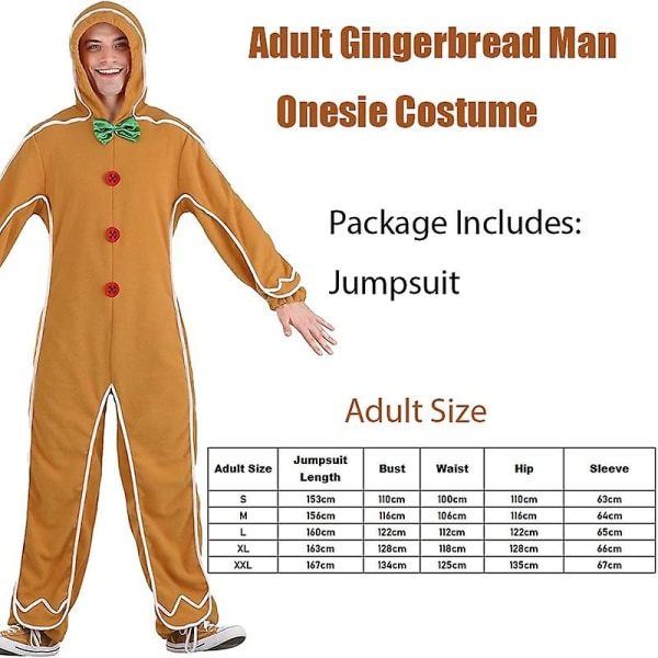 Unisex barn Gingerbread Jumpsuit Jul Carnival Cosplay Vuxen Gingerbread Man Onesie kostym Bästa valet Adult Size M