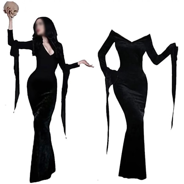 Ny The Addams Cosplay Family Wednesday Addams Kostym Halloween Svart Klänning Vit Prick för Kvinnor Cosplay Kostym XXL dress