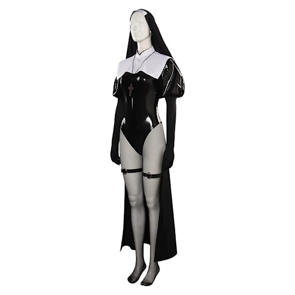 Nun Cosplay Kostym Kvinnlig Fantasia Sexig Jumpsuit Fantasia Rollspel Vuxna Kvinnor Fancy Dress Up Halloween Förklädnad Festdräkt S Female