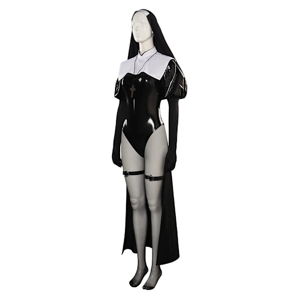 Nun Cosplay Kostym Kvinnlig Fantasia Sexig Jumpsuit Fantasia Rollspel Vuxna Kvinnor Fancy Dress Up Halloween Förklädnad Festdräkt XXL Female