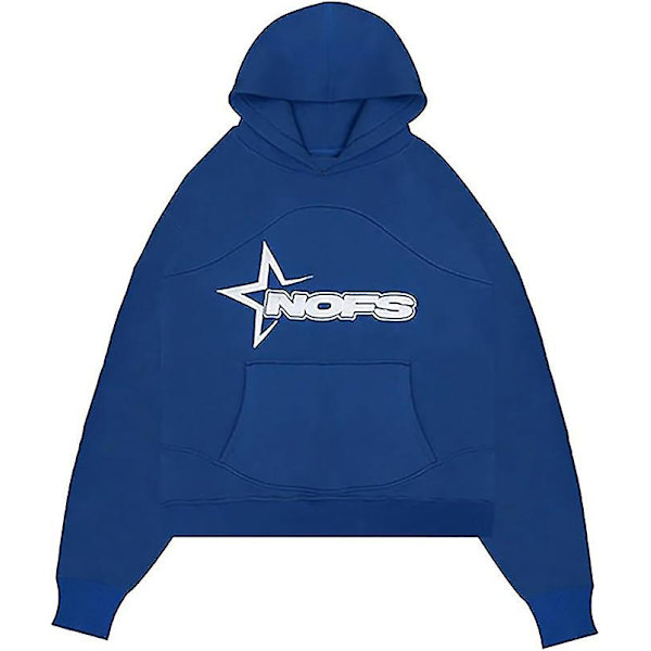 Nofs Streetwear träningsoveraller för män , Letters Printless Hoodies And Sweatpants Y2k Herr, Hip Hop Byxor Blue S