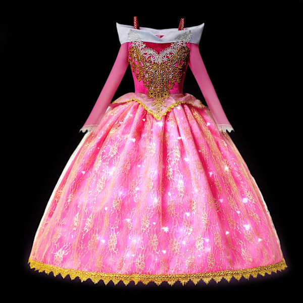 Elsa Anna LED-ljus prinsessklänning flickor älva Rapunzel barn födelsedagsfest kläder Halloween cosplay Frozen Askungen kostym Aurora Dress B 2T (100)