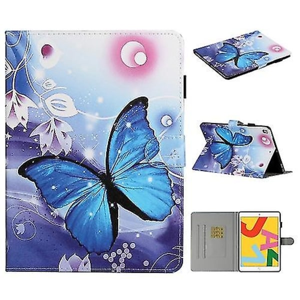 För Ipad 9.7 2017/2018/air 2/air/ipad Pro 9.7 Färgat ritmönster Horisontellt Flip Pu Case Blue Butterfly