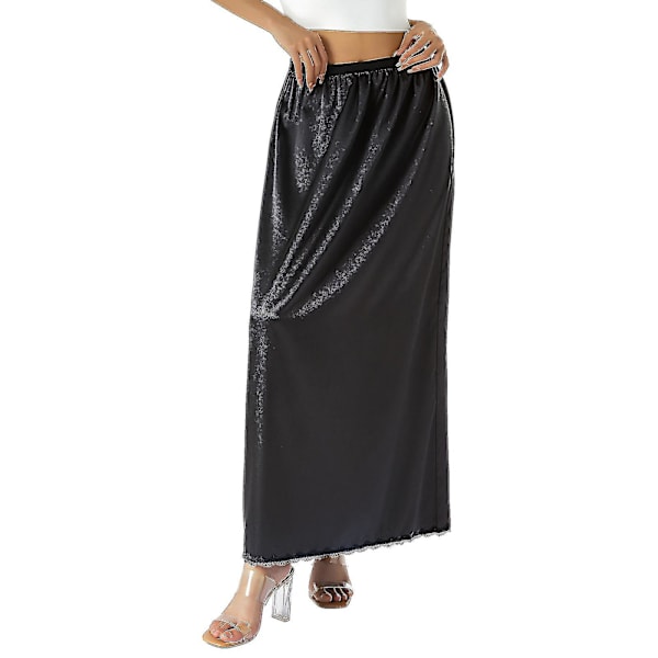 Halv Slip Lace Lång Elastik Midja Underkjol Kvinnor Satäng Halv Slips Svart M