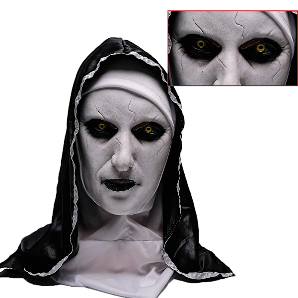 Läskig Nunna Mask Kostym Horror Helhuvudmask med Halsduk Vuxen Krypande Kostymer Festrekvisita Plast Spöke Latex Nunna Klä Upp Mask Latex Nun A