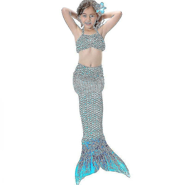 Barn Flickor Mermaid Tail Bikini Set Badkläder Baddräkt Simdräkt Blue 6-7 Years