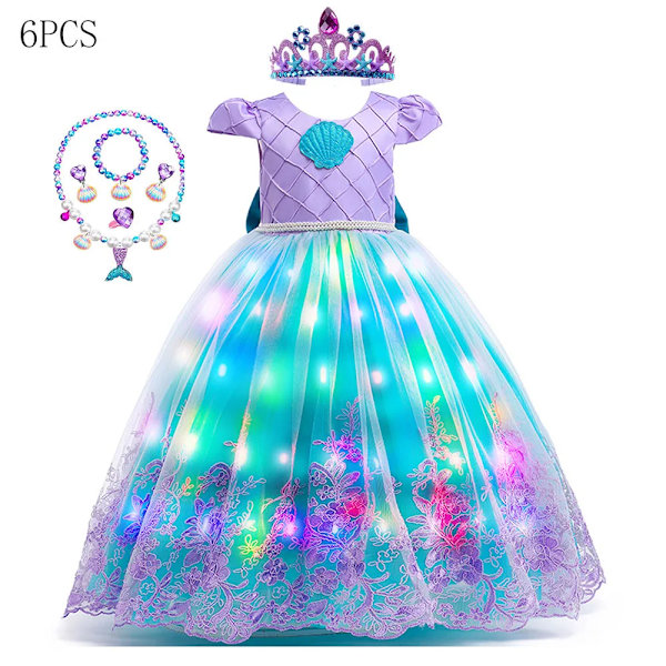 Disney Ariel sjöjungfruklänning med LED-ljus, cosplayklänning för flickor, barnklänning för födelsedagsfest, prinsessklänning, lyxig LED Mermaid 4 4-5T(120)