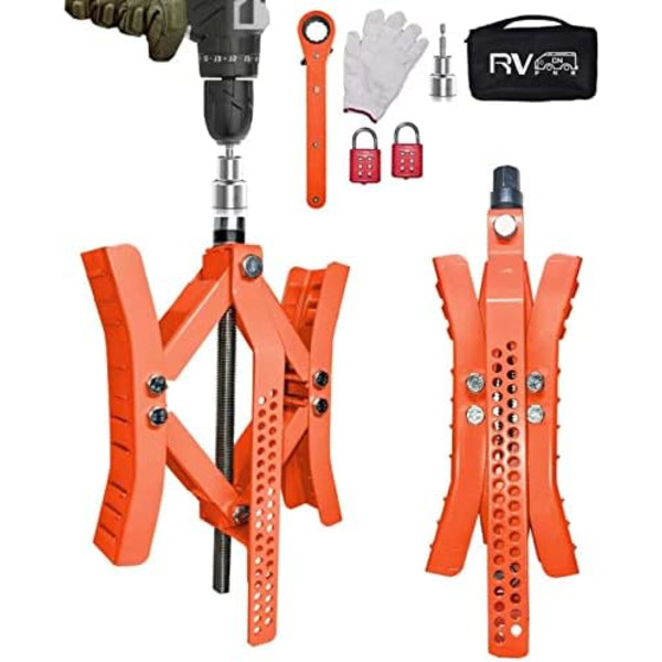 RVPNR RV Hjulklossstabilisator,Camper X Chocks Hjulstabilisator, Heavy Duty Hjulklossar för släpvagnar (2 paket) med insexhylsa, råtta Red