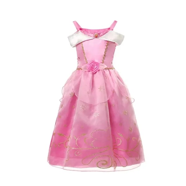 Disney Anna Elsa Klänning Barn Prinsessklänning för Flickor Barn Cosplay Peach Jul Karneval Fest Förklädnad Outfit Aurora Dress 5Y (120)