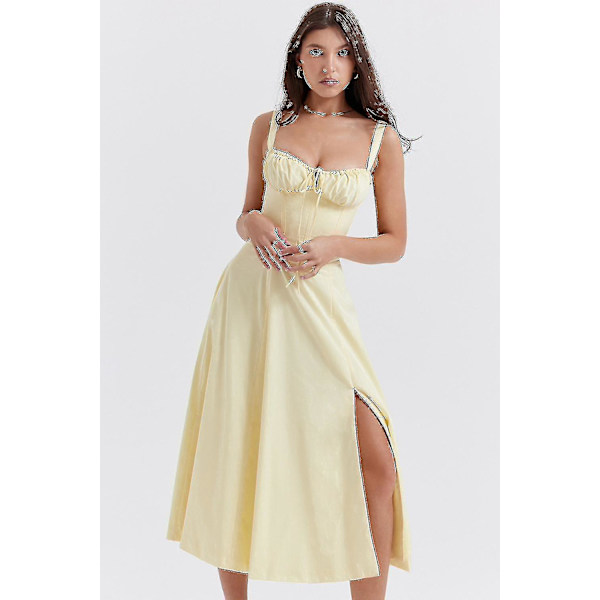Kvinnor Blommig Boho Midi Bustier Kläder Dam Carmen Print Solklänning Sommar Beach Swing Kläder