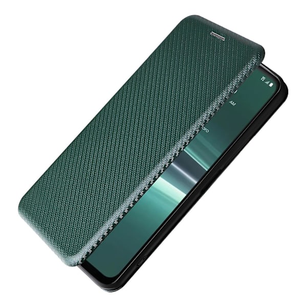 För HTC U23 Pro 5G Telefonställ Case Carbon Fiber Texture Cover med kortplats Green
