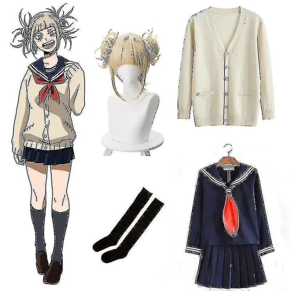 My Hero Academia Halloween kostym Anime Boku No Hero Academia Himiko Toga Jk Uniform Sweater Coat Peruk Costumes_y S White long 3pcs