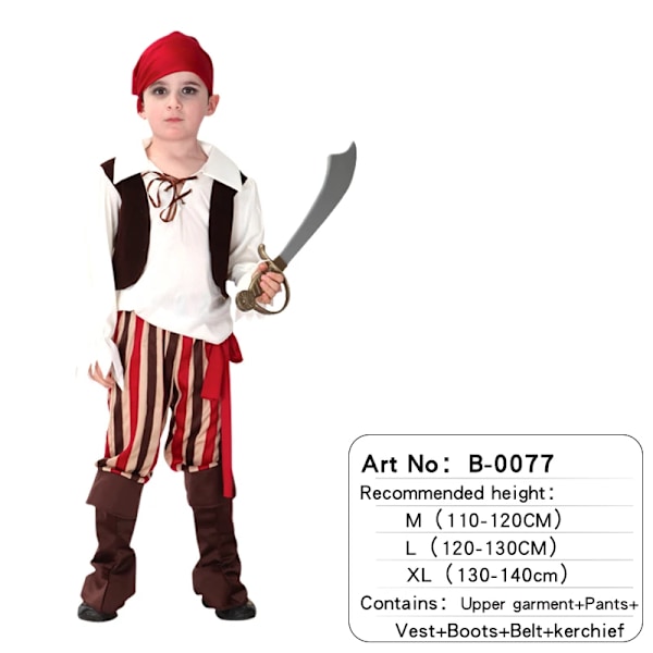 Barn piratdräkter Halloween fest barn pojkar flickor cosplay pirater sjömän kostymdräkt klä ut sig XL(1.3m-1.4m) B-0077