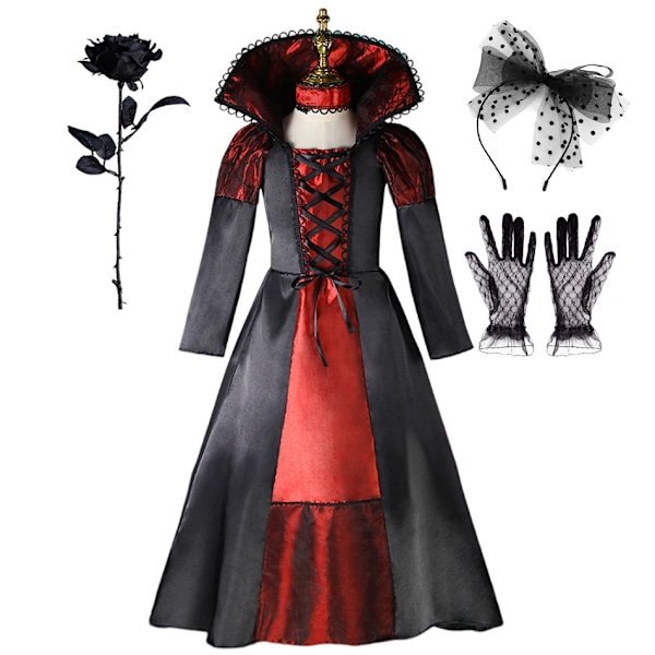 Flickor Prinsessa Kostym Barn Vampyr Spöke Brud Kläder Halloween Elegant Barn Cosplay Karneval Förklädnad Häxa Födelsedagsklänning Vampire Set 03 M(4-5T)