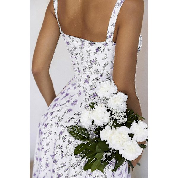 Kvinnor Blommig Boho Midi Bustier Kläder Dam Carmen Print Solklänning Sommar Beach Swing Kläder Lila Blomma Grön Blomma Asia 2XL EU XL