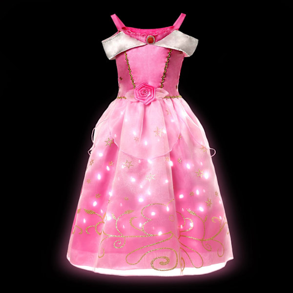 Elsa Anna LED-ljus Prinsessklänning Flickor Elf Rapunzel Barn Kalas Kläder Halloween Cosplay Frozen Askungen Kostym Aurora Dress A 4T (120)