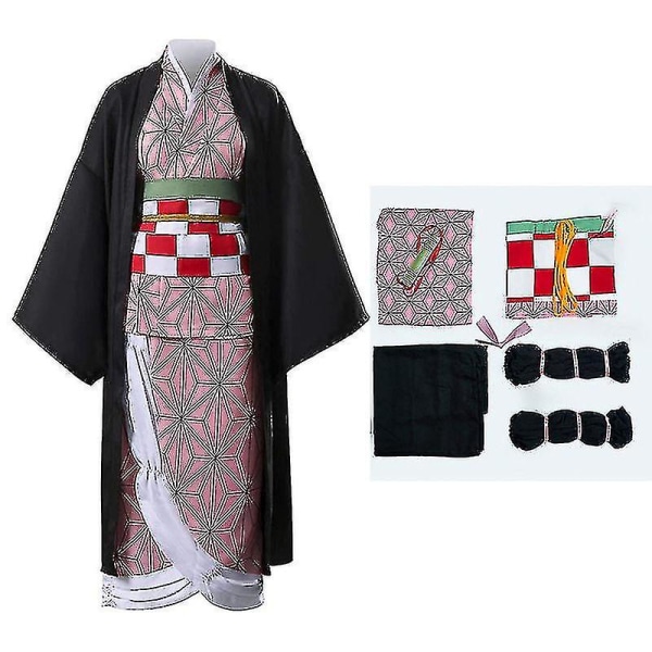 Kamado Nezuko Cosplay Anime Demon Slayer Nezuko Cosplay Dräkt Kimono Haori Peruk Kostym Kvinnor Män Vuxna Barn Halloween kostymer Costume XL