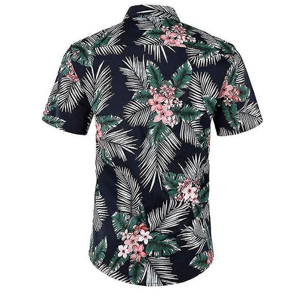 Män Hawaii Beach Shirt Holiday Aloha Summer Casual Kortärmad Button Up Shirts Toppar Navy Floral 2XL