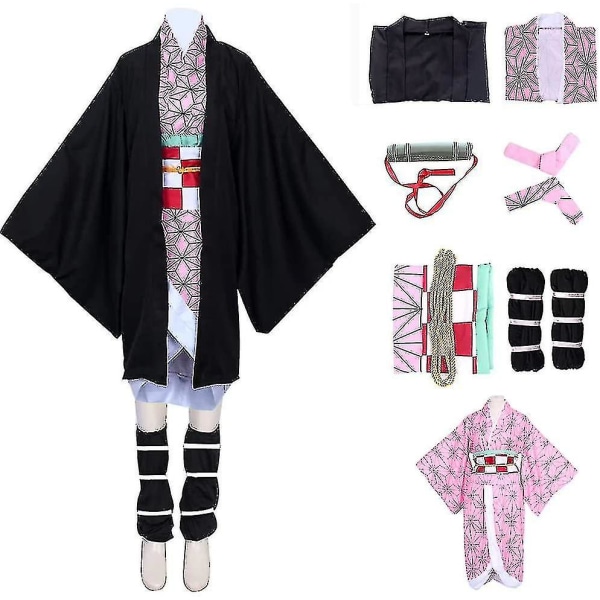 Kamado Nezuko Cosplay Anime Demon Slayer Nezuko Cosplay Dräkt Kimono Haori Peruk Kostym Kvinnor Män Vuxna Barn Halloween kostymer Wig XL
