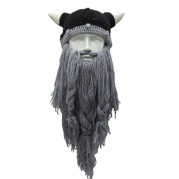 Barbarian Vagabond män Viking Skägg Beanie Horn Hat Handgjord Vinter Varm födelsedag Funny Gag Halloween Cap Julklappar Black