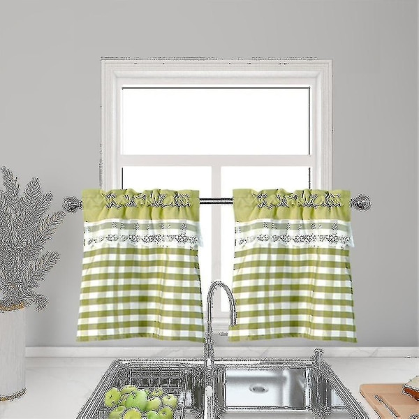 Köksgardiner Dekor Fönstergardin Lyx Cafe Valance Topper Draperier Yellow Green 130cmx41cm