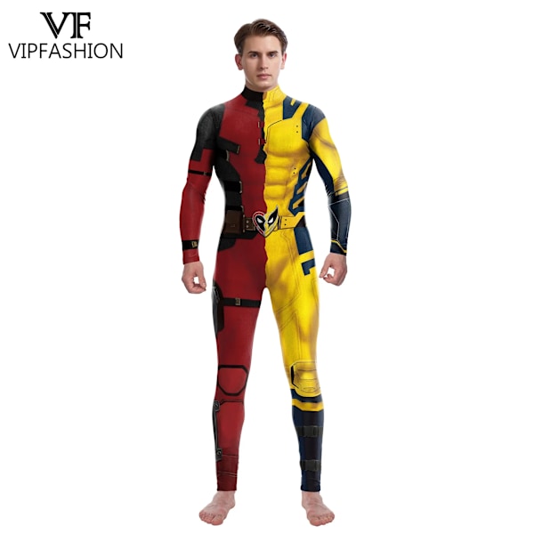 VIP FASHION Wolverine Deadpool Cosplay Kostym Bästa Vän Hjärta Jumpsuits Festkläder Sexig Zentai Bodysuit Halloween Catsuit M B142-499-Man