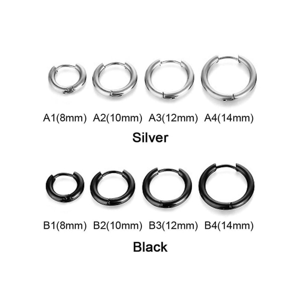 1 par Män Kvinnor Mode Smycken Bankett Daglig Shiny Hoop Örhängen Titan Stål Black 2.5x12mm/0.1x0.47in