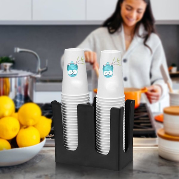 Pappersmuggs- och lockhållare, engångsmuggsorganisatör för kaffe, 2-facks dispenser för engångsmuggar, organiserad förvaring