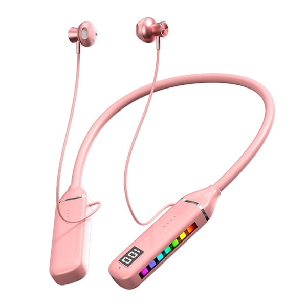 Trådlösa Bluetooth-hörlurar med nackbygel, trådlösa sport- och träningshörlurar, brusreducerande öronsnäckor, trådbundna hörlurar med mikrofon, rosa pink