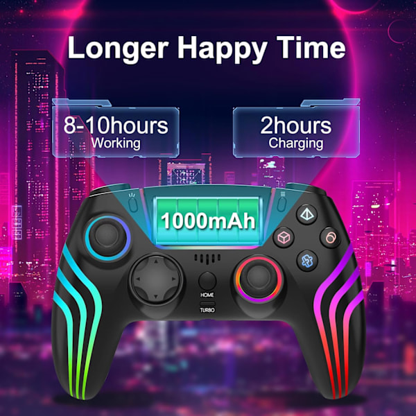PS4-kompatibel trådlös handkontroll med LED-belysning, dubbel vibration, för PS4/PS4 Pro/PS4 Slim, Svart Black