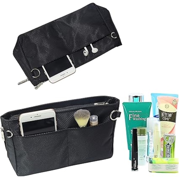 Expanderbar Handväska Organizer i Nylon Handväska Insats Väska i Väska Tote Organizer Väska (M, Svart) black