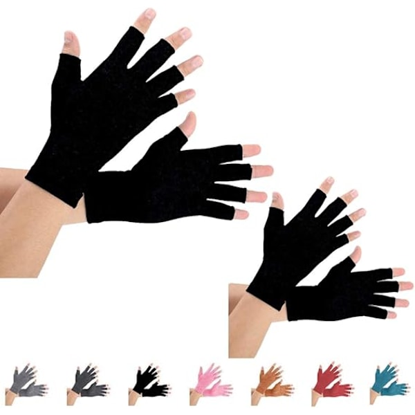 2 Par Kompressionshandskar Stöd, Fingerled, Lindra Smärta från Reumatoid Artrit, Osteoartrit, RSI, Karpaltunnelsyndrom (Svart, M) Black M