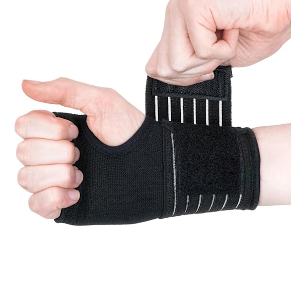 Elastiskt handledsstöd - Handledsbandage för stukningar, ledvärk, tendinit och sportskador - Höger eller vänster hand, handledsrem (S, Svart)