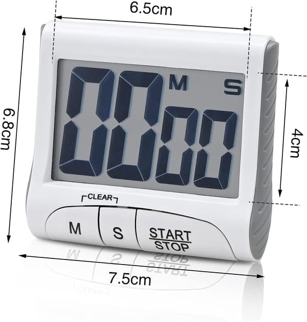 Kökstimer, Digital Visuell Timer, Magnetisk Nedräkningstimer med Stor LCD-Display, för Matlagning, Badrum, Barn, - Vit white