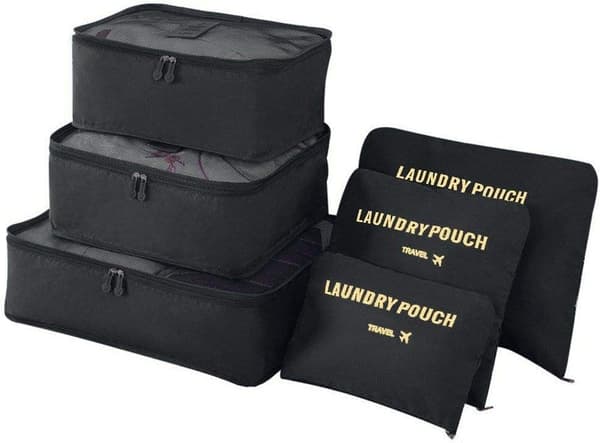 Resväska Organizer Packpåsar, 6 st Resväska Packkuber Set för Kläder Resväskor Organiserare Förvaringsväskor Black