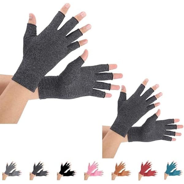 2 Par Kompressionshandskar Stöd, Fingerled, Lindra Smärta från Reumatoid Artrit, Osteoartrit, RSI, Karpaltunnelsyndrom (Grå, M) grey M