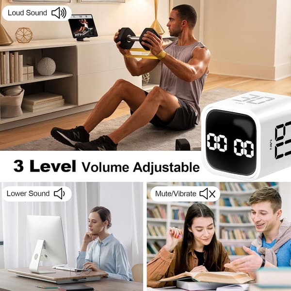 Gravitationssensor Flip Cube Timer, Kökstimer för matlagning, Tyst Studietimer, Digital Nedräkningstimer för Barn, Fitness (Vit) white