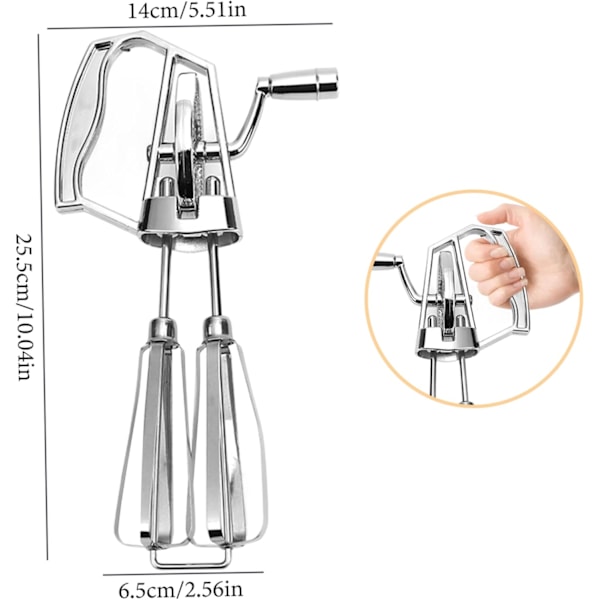 Manuell Handmixer, Äggvisp Handvev 14x25,5cm Rostfritt Stål Manuell Handmixer Pläterad Äggvisp