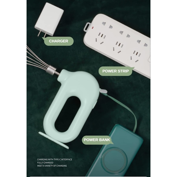 Sladdlös elektrisk hushålls-visp, USB-uppladdningsbar handvisp (Grön) Green