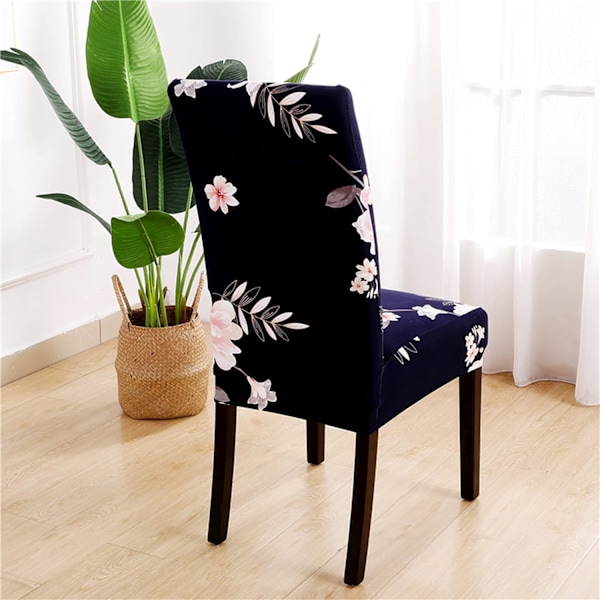 Stretchiga stolsöverdrag för matstolar, stolsöverdrag, stolskydd (Set om 4, Blommor Blå)