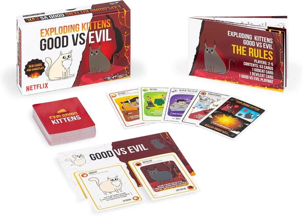 Exploding Kittens Godt vs. Ondt - 55 kort inspirert av Netflix-serien - Oppgrader Exploding Kittens med nye karakterer