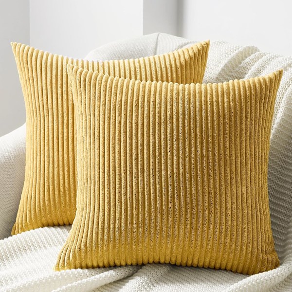 Kuddfodral 40 x 40 Citrongul i Andningsbar Manchester Mjukt Överdrag för Dekorativ Kudde Soffa Vardagsrum Sovrum Vuxensäng Set om 2 Lemon Yellow