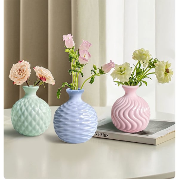 Ikebana Vas Knopp Blomsterarrangemang Hydroponisk Macaron Färgglad Keramisk Dekorativ Vas (Rosa) Pink