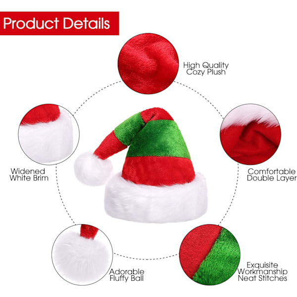 Jultomtehatt, Unisex-Vuxen Tomtehatt, Dekorationer Presenter Kostym, För Julfest Halloween Nyhet Rand, Röd & Grön Red and Green