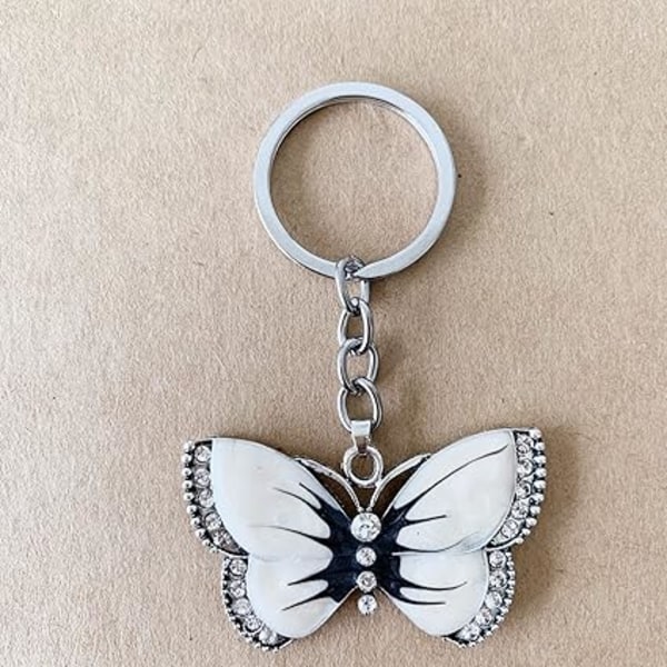 Nyckelring för flickor kvinnor Fjärilsnyckelring Kristall Fjäril Hänge Nyckelring Nyckelring Charm Bilväska Plånbok Hängande Tillbehör Ornament Hantverk.vit White